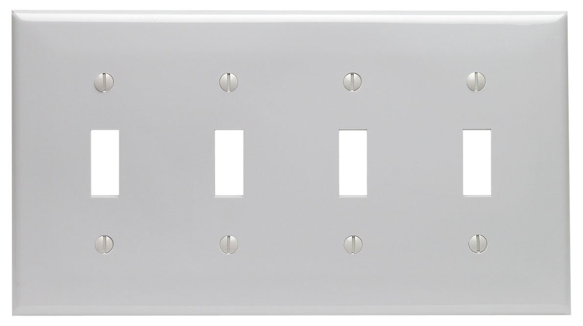 Leviton 80712-GY 4-Gang Toggle Device Switch Wallplate, Standard Size, Thermoplastic Nylon, Gray, 4 Gang 1-Pack