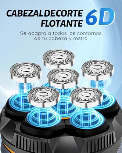 Trongle Afeitadora Cabeza Hombre 6D, Máquina Afeitar Cabeza Eléctrica Recargable Wet&Dry, Carga Rápida USB-C, Pantalla LED, Cabezas Rotatorias, Cabezal Desmontable, Impermeable IPX6, Regalo para Él - imagen 2