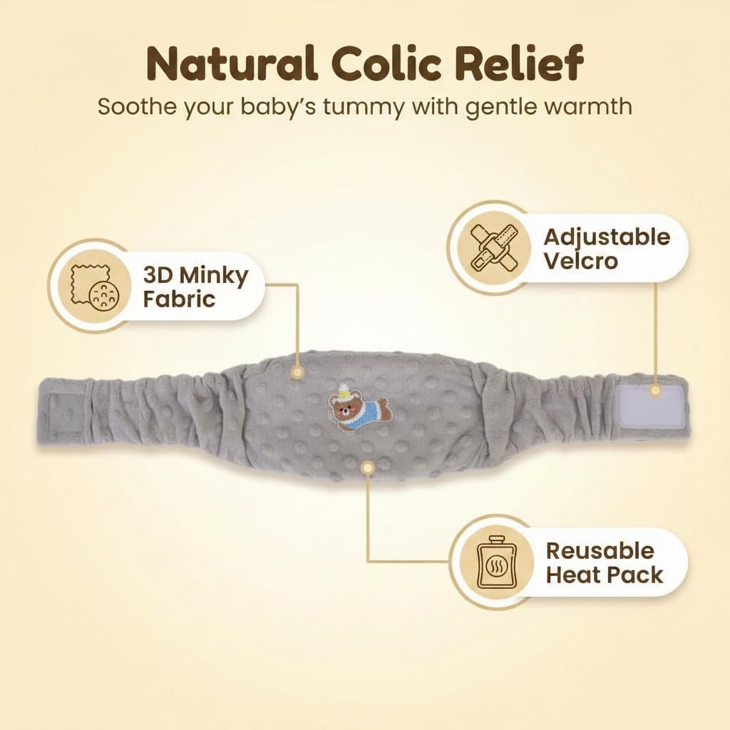 Colic and Gas Relief for Newborns and Infants, Flax Seed Heated Tummy Wrap - Microwaveable Baby Heating Pad with Soothing Warmth, Natural Relief for Gas and Upset Stomach, Grey