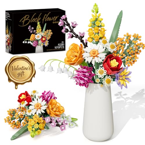 Flowers Bouquet Building Set, 1070PCS Wildflower Botanical Collection, Artificial Plant Flower Kit Toy for Adults Kids Women Her, Home Decor Gift for Birthday, Christmas, Valentines(No Vase) - image 1