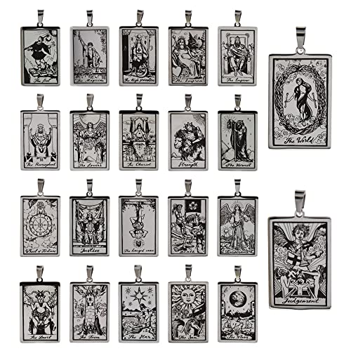 Stainless Steel Tarot Card Necklace Pendant,Dainty Tarot Jewelry Charms,DIY Original Jewelry Accessories 24x46mm (One Set,22Pcs)