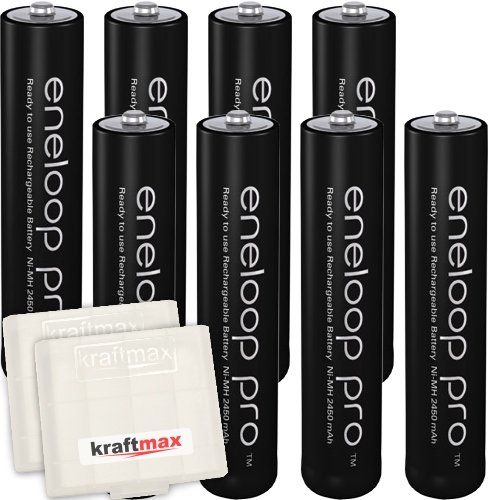 8er Pack Panasonic Eneloop PRO XX AAA/Micro Akkus - Neueste Generation - 930 mAh Hochleistungs Akku Batterien in Kraftmax Akkubox V5