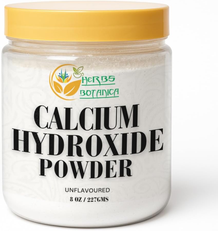Herbs Botanica Calcium Hydroxide Powder 8 oz Fine Food Grade Lime Powder for Culinary, Pickling, Limewater, Nixtamalization & DIY Applications Slaked Lime (Cal)