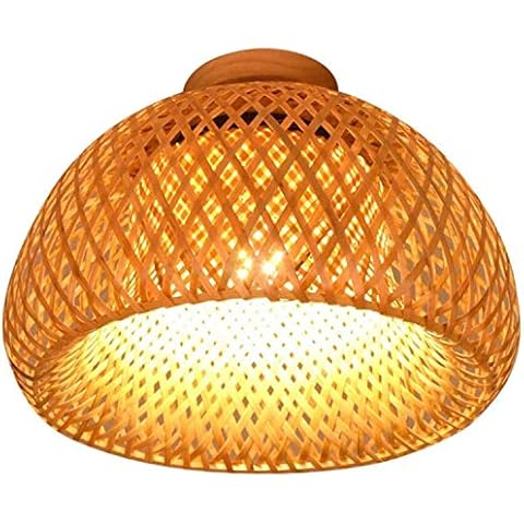 Plafón Vintage Sala Linterna Retro Pasillo Bambú Lámpara de Techo de Madera Cover
