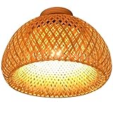 DISEÑO ÚNICO: la exquisita lámpara de techo de bambú muestra su hermosa estética y gusto, el cuerpo de la lámpara de ratán de bambú redondo tejido a mano con un sentido retro y creativo. El diseño natural y las lamas de bambú distribuyen la luz de una forma especial y aportan aún más comodidad a tu hogar.