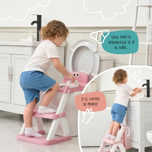 Miniatura 6 de Adaptador Wc Para Niños Con Escalera Antideslizante Reductor Inodoro Infantil Plegable Con Asiento Acolchado Y Asas Asiento De Entrenamiento Baño Para Niños Y Niñas
