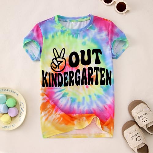 IZYJOY Kindergarten Graduation Shirt Girl Boy Peace Out Kindergarten T-Shirt Kids Last Day of Kindergarten Tie Dye Outfit Top (6T, Blue Pink) - Image 6