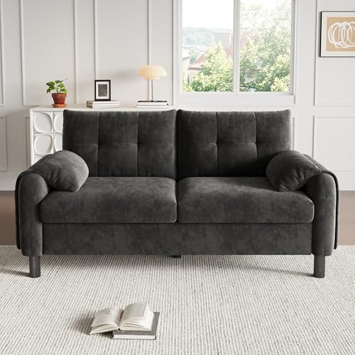 DUlVBPE Sofá moderno de 2 plazas, cómodo sofá tapizado de tela de chenilla con cojines gruesos, sofá acogedor para salón, dormitorio, apartamento pequeño, muebles tapizados de diseño escandinavo, gris