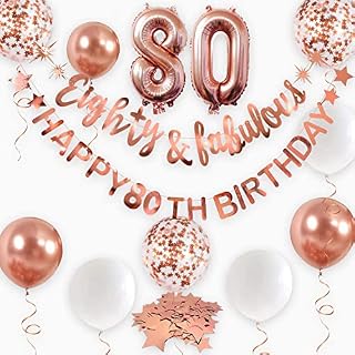 Rose Gold Eighty & Fabulous Happy 80th Birthday Banner Garland Foil Balloon 80 for Womens 80th Birthday Decorations Hanging 80 and Fabulous Cheers to 80 Years Old Birthday Party Supplies Backdrop