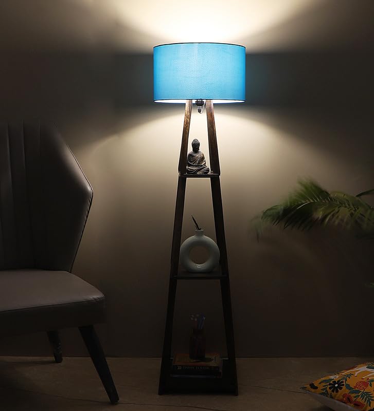 tu casa Wooden Floor Lamps with Aqua Shade for Home Décor, Bedrooms Corner, Living Room, Gifting, Diwali Decoration, Hall, Office, Study Room (Height: - 52") - Bulb not Included-picture-34