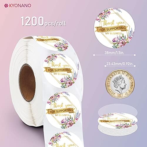 1200 Pieces Thank You Stickers Small Business 1.5'', Thank You for Supporting My Small Business Stickers, KYONANO Thank You for Your Order Roll Labels for Envelope Greeting Cards packaging Supplies