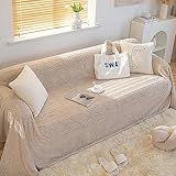 Homxi Funda Sofa Cheislonge 4 Plazas,180x320CM,Fundas de Sofá Color Sólido con Patrón Geométrico Fundas Sofa Felpa Caqui Claro Fundas Sofa Universal