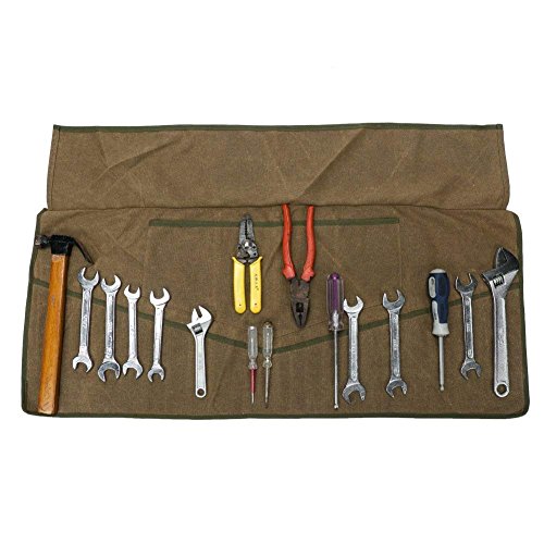 Chengyi - Bolsa De Herramientas Enrollable De Lona Encerada Con 25 Bolsillos, Impermeable, Para Artesanos, Accesorio Para Herramientas (en Verde Militar Y Verde Caqui)