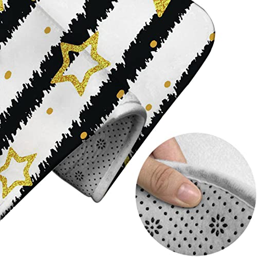 Badezimmerteppich-Set, 3-teilig, goldglitzernde Funkelnde Sterne und Punkte auf gestreiftem Hintergrund, waschbarer Badteppich, rutschfest, mit Rückenpolster, Konturteppich und Toilettendeckelbezug – Bild 5