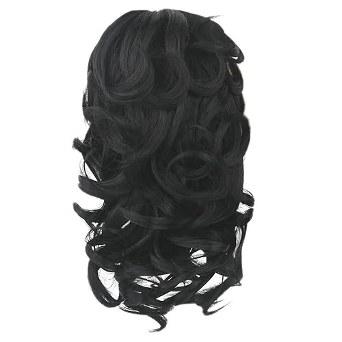 Peluca sintética de cola de caballo de 15.7 pulgadas con clip de agarre de pelo corto y rizado (1B)