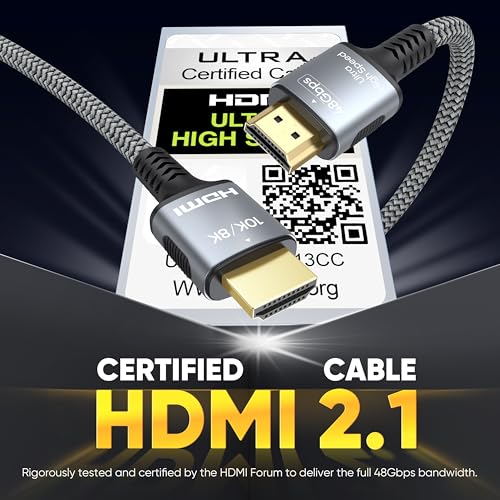 Image of Certified HDMI 2.1 Cable 10FT,8K HDMI 48Gbps Ultra High Speed | 10 FT HDMI Supports 8K@60Hz 4K@144Hz, eARC HDCP 2.3, Long HDMI Shielded Cord for Projectors, Monitors, PC, TV