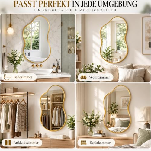 Clevich Spiegel Asymmetrisch 50 x 91cm Rahmen Alu, HD Glas Wandspiegel – Ansicht 6