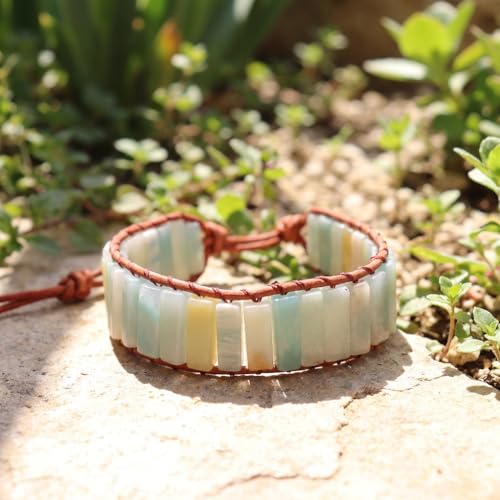 Image of YGLINE Boho Handmade Wrap Leather Tube Crystal Stone Bracelet for Women
