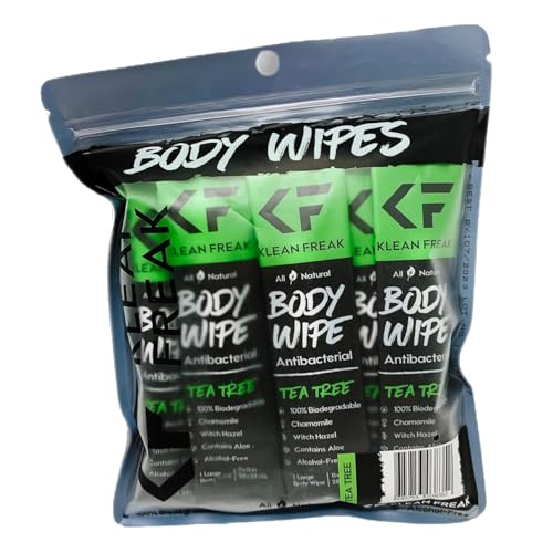 Image of The Klean Freak Body Wipes - 12 count Individually Wrapped | Showerless Body Wipe for Women & Men | Sustainable Bodywipes for Gym, Travel, Camping | Tea-Tree