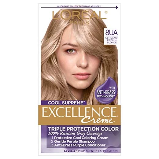 L'Oreal Paris Excellence Cool Supreme Permanent Hair Color, Ash, 100 Percent Gray Coverage Hair Dye, Anti-Brass regimen includes gentle shampoo, and an anti-brass conditioner