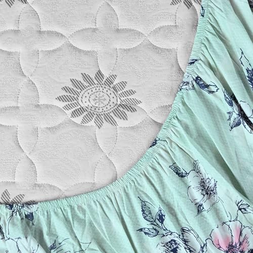 Image of Divine Casa Fitted Sheet for Double Bed (200 x 150 CM) with 2 Pillow Covers | 100% Cotton Double Fitted Bedsheet | Elastic Mattress Sheet 200x150 | Non Slip All Around Elastic