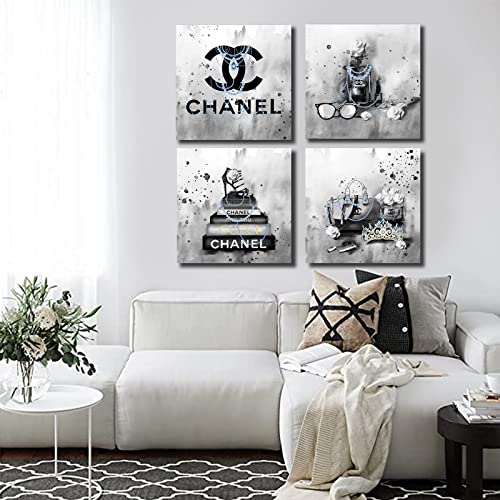 Image of Meetdeceny Bedroom Wall Decor - Black And White Wall Art Fashion Handbag Room Decor for Teen Girls - Perfume Wall Art for Living Room - Canvas Prints Pictures - 20 inchx 20 inch x 4 Piece