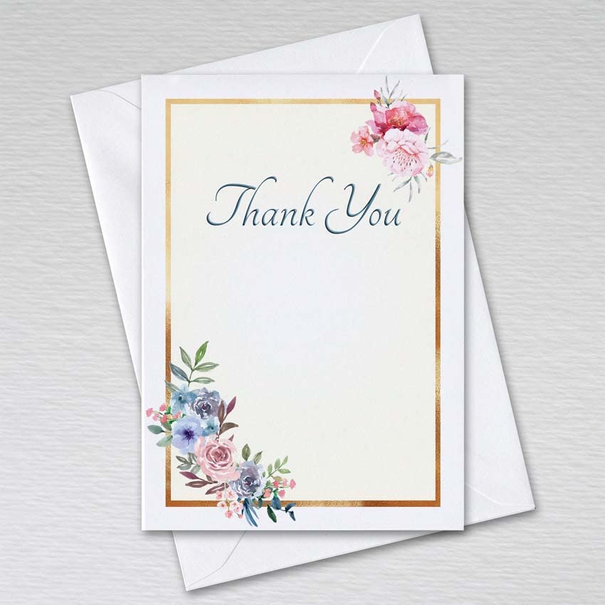 Pack of 50 Thank You Cards with Envelopes - A6 Floral Elegance Non-Folding Cards