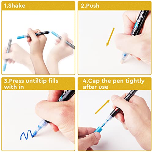 Eoouooip Glitter Acrylic Pen,Acrylic Paint Marker Pens,Acrylic Markers,Glitter Markers,12 Colors Paint Markers For Rock Painting, Mug, Ceramic, Glass, Wood, Fabric Painting, Canvas,Diy Crafts,1.0Mm #TOP3