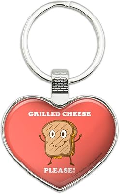 Grilled Cheese Please Sandwich Funny Humor Keychain Heart Love Metal Key Chain Ring