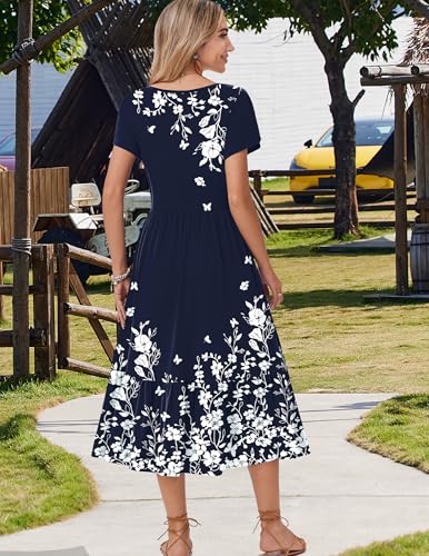 Image of Zeagoo Women Summer Midi A Line Dress Short Sleeve Casual Flowy Tiered Beach Long Sundress with Pockets 2026 Vacation Travel