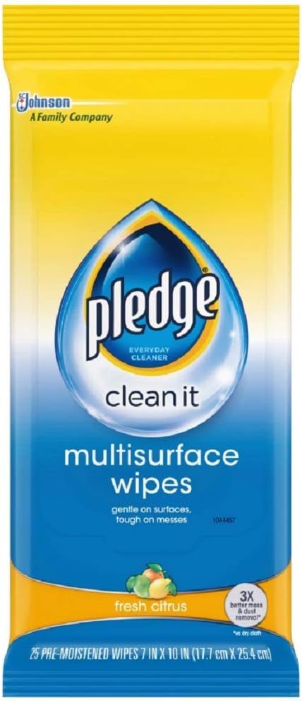 PledgeMultisurface Wipes, Fresh Citrus, 25 Wipes Per Pack (2 Packs)