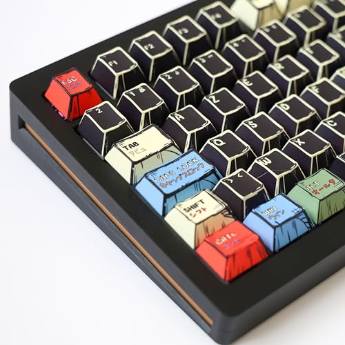 Black Manga Keycaps PBT AZERTY/QWERTY, Layout ISO & ANSI, 143 Touches, Épaisseur 1.8mm, Profil Cherry, Compatible MX Switch, FR/en/DE/ES, pour Clavier Mécanique/Magnétique, 60%/75%/100% (FR)