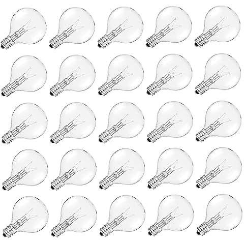 Brightown G40 Replacement Light Bulbs, Clear Globe Bulbs Replacement for Outdoor String Light, E12 Candelabra Base, Incandescent Round Bulbs for Patio Cafe Bistro Decor, 5W 120V, Warm White, 25 Pack Cover