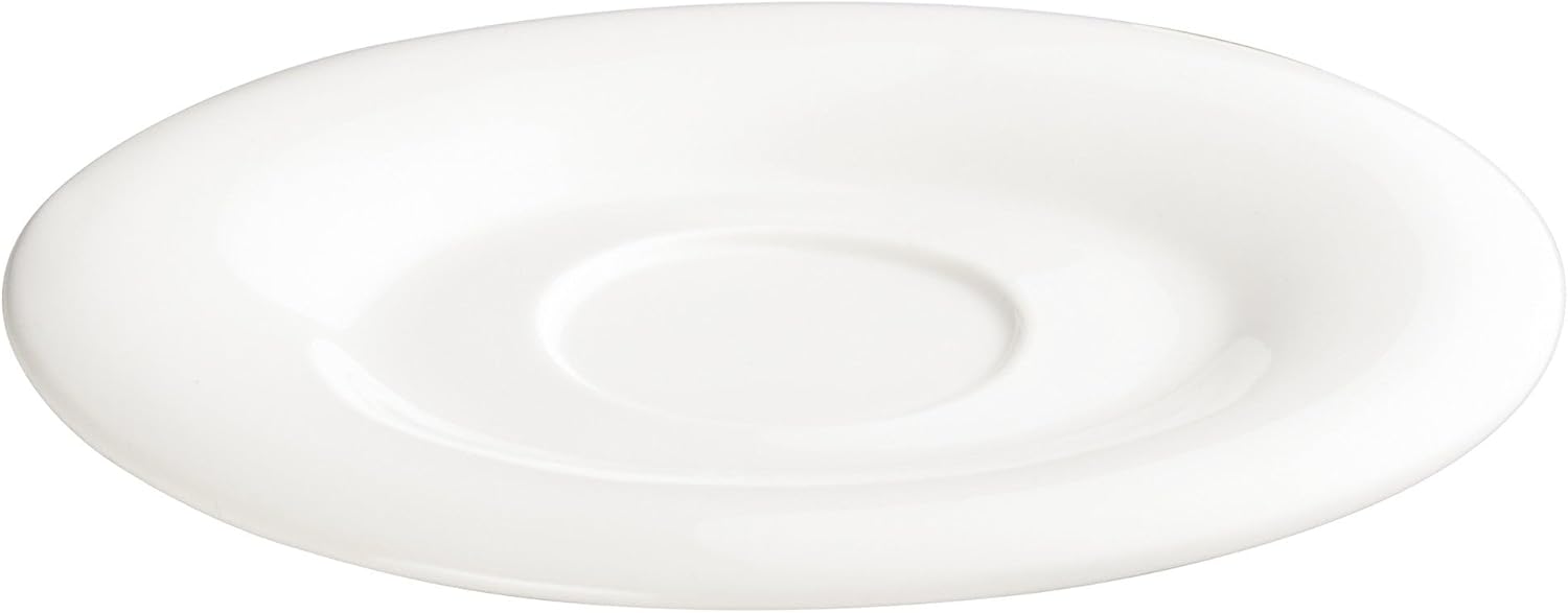 Winco WDP004-215, 6-1/4'' x 5-1/2'' Creamy White Porcelain Oval Saucer, Set of 36