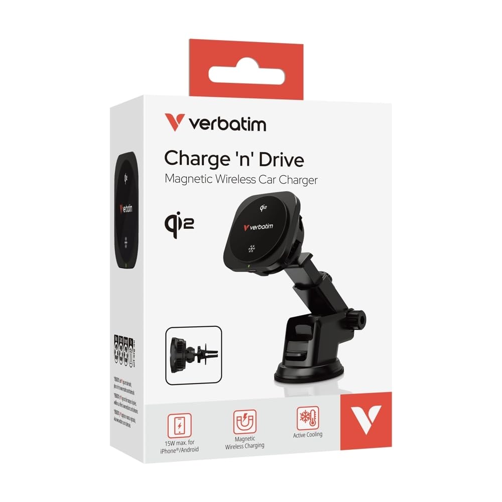 Verbatim Charging 'n' Drive Qi2 bezprzewodowa ładowarka magnetyczna do samochodu