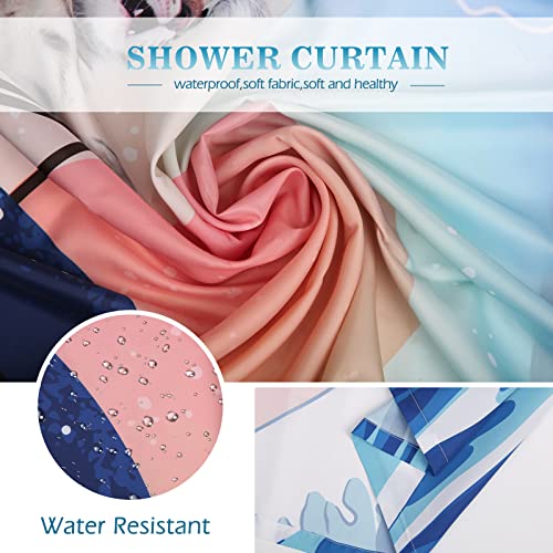 Aimego Funny Shower Curtain Brave Cat Holding Trident Arrow Riding Shark In Ocean Wave, Whale Cat Shower Curtain Set With 12 Hooks For Bathroom Decor Accessories Bathtub Curtain, 72"X72" #TOP3