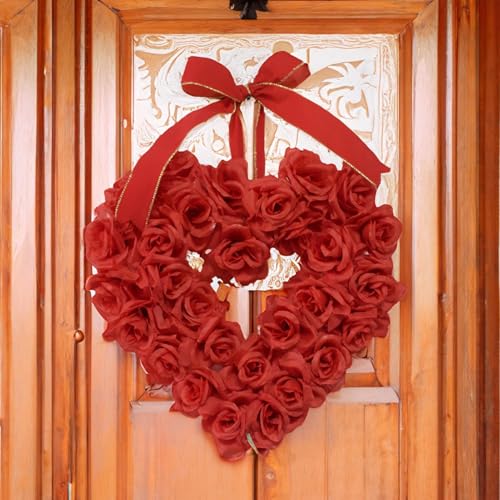 Couronne de Saint-Valentin suspendable avec fleurs de roses rouges - 8