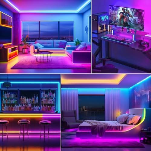LED Strip Streifen 10 m mit Fernbedienung&App&Musik Sync,Bluetooth RGB Lichterkette Dimmbar Farbwechsel, Band Leiste Selbstklebend TV Hintergrundbeleuchtung für Zimmer Deko/Decke/Gaming