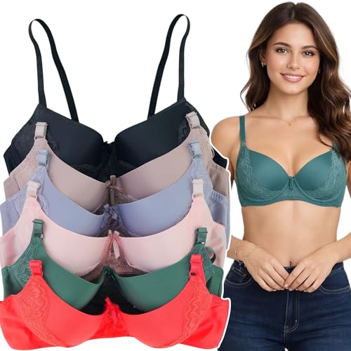 Image of ToBeInStyle Women's Pack of 6 Padded Assorted Styles Supportive Bras Cup Size - A to DDD