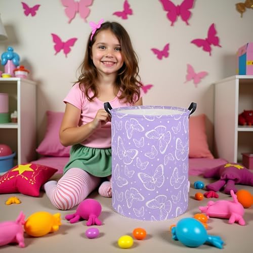 TIBAOLOVER Kids Laundry Basket Baby Hamper Toy Storage Bin for Boys Room Decor Baby Nursery Hamper Gift Baskets for Bedroom Bathroom(Purple Butterfly) — view 4