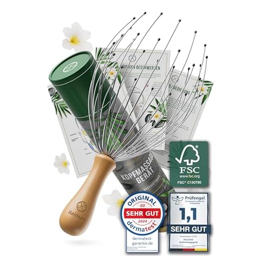 HELDSON® FSC® 100% Massage Tête Araignée 28 Doigts - Masseur de Tête et Cheveux - Grattoir du Cuir Chevelu - Cadeau Bien-être