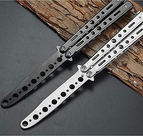 Image of Butterfly Knives Trainer with O-Ring Latch for Beginner, Balisong Trainer with Unsharpened Blade for Practicing Flipping Tricks, Stainless Steel Pocket Knives Trainer Tool (Silver)