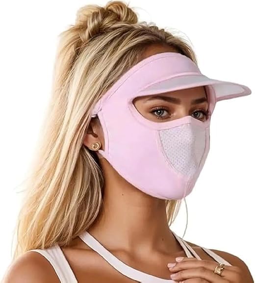 1Pack, Ice Silk Full Face UV Protection Mask for Women with Eye Cover & Sun Shade Hat | Breathable Lightweight Face Cover | Ponytail Friendly | Cycling & Outdoor Sports - Multicolor-image-6