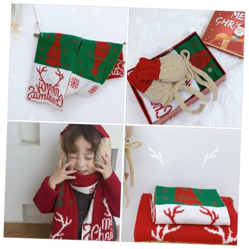 Bufanda y orejeras navideñas UKCOCO en rojo y verde para invierno 6