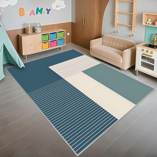 Tapis minimaliste moderne bleu beige 200x260cm aux finitions soignées