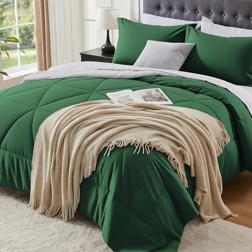 BEDELITE Queen Comforter Set 7 Pieces Microfiber Dark Green
