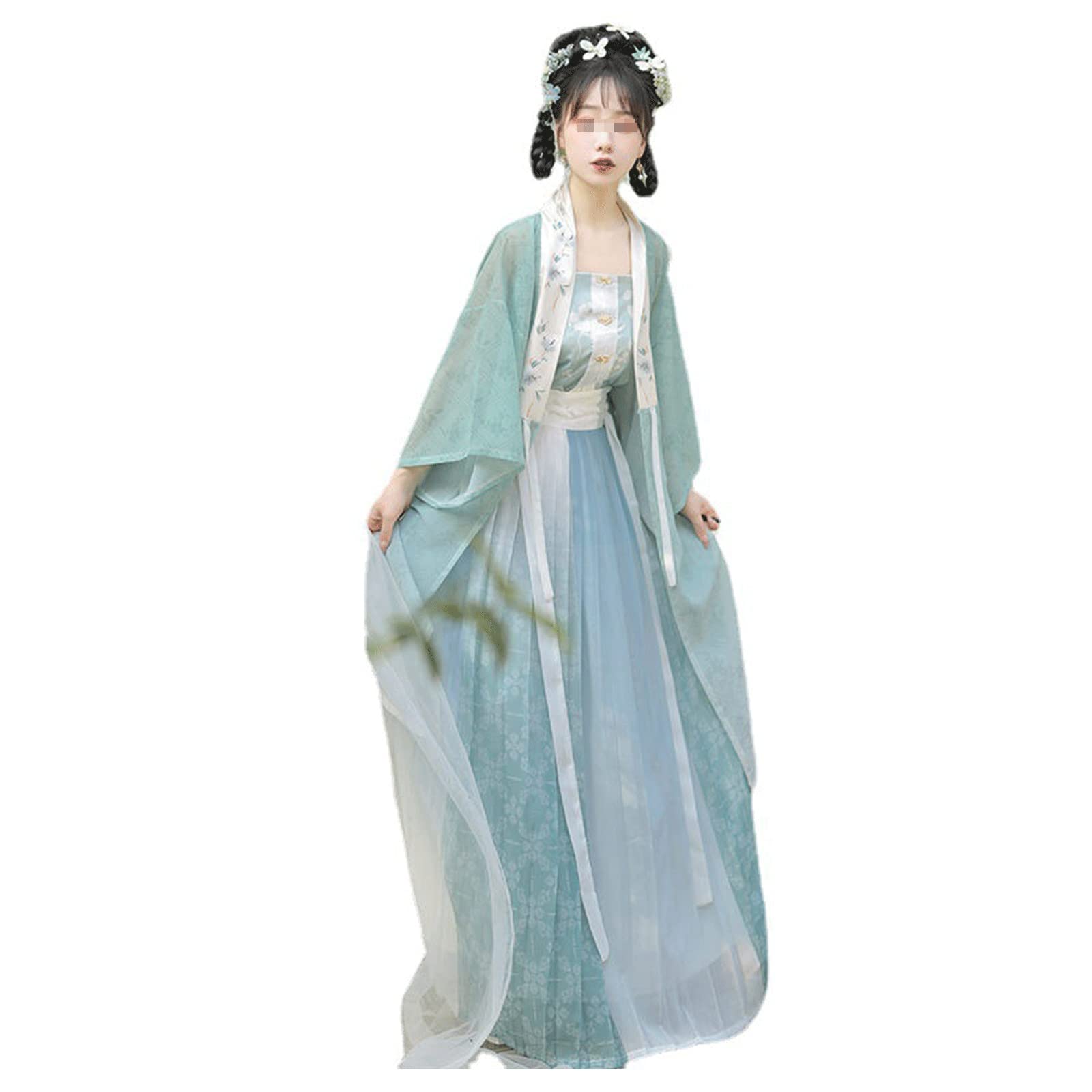 Women's Ancient Chinese Hanfu Dress, Traditional Flowy Hanfu Performance Dress (Color : A, Size : M=155-165cm)