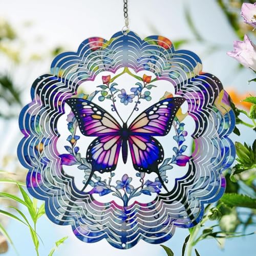 Wind Spinners Outdoor Hanging, 12 * 12 Inches,Stainless Steel Hanging Butterfly Butterfly Decorations,Great for Adding an Accent to The Garden Yard/Indoor/Outdoor/Garden（1pcs）