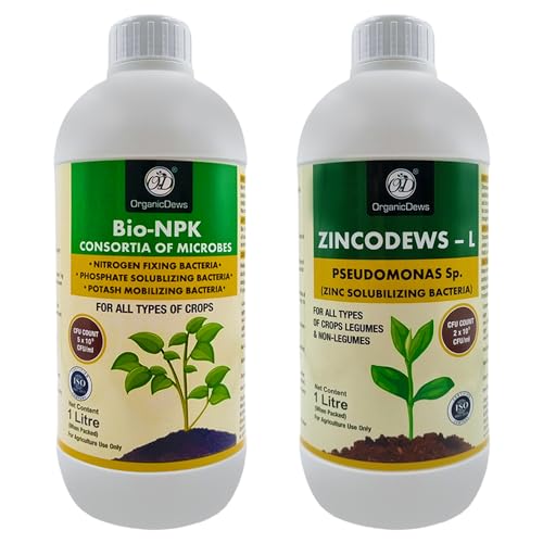 Image of OrganicDews Bio NPK consortia (5x10^8 CFU /ml) 1 Litre + Zinc Solublizing Bacteria (2x10^8 CFU /ml) 1 Litre COMBO Bio Inoculum Fertilizer for Plants - Soil Fertility, Plant Growth & Increases the Yield