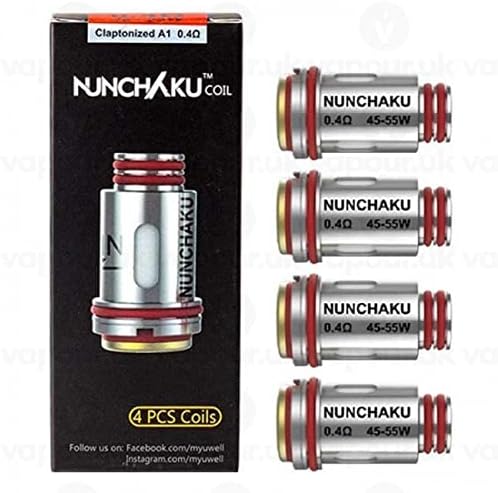 Uwell Nunchaku Coils 0.4 ohm, Claptionized A1 Coil Rated for 45-55 Watts, Works with Uwell Nunchaku 2 Kit, Uwell Nunchaku Kit, Pack of 4, No Nicotine